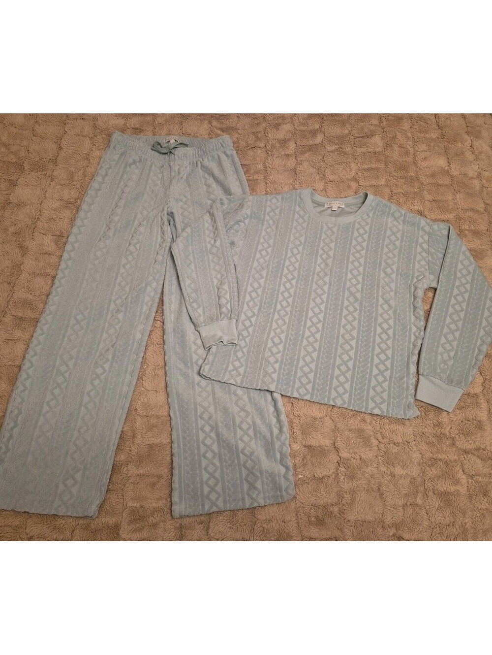PJ Salvage Kind Soul Blue Pajama Lounge Chenille Cable Knit Sweater Set XS